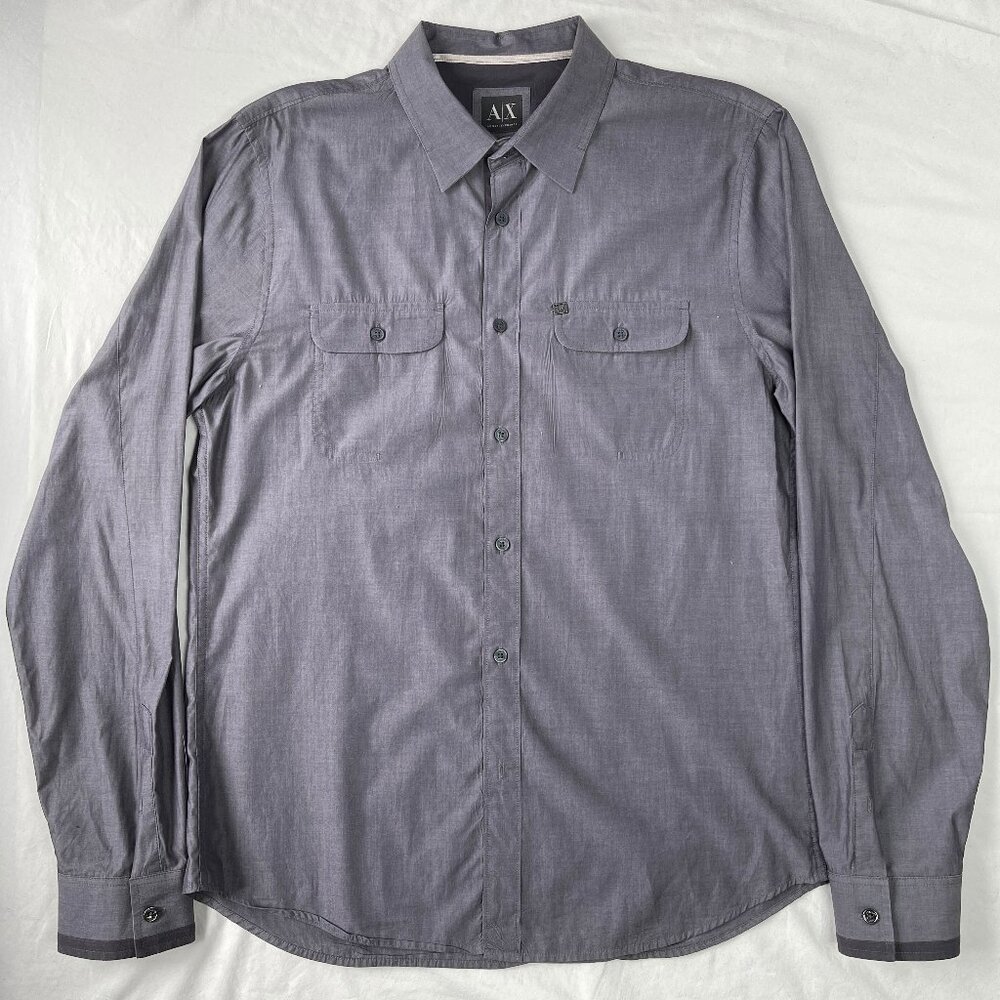 Armani Exchange Men's Chambray Button Down Shirt Size Large All Cotton Dark Gray
